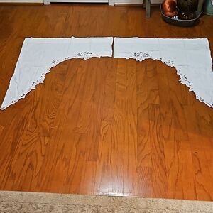 White Battenburg Lace Waterfall Curtain Drapes Cottagecore